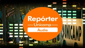 audiodescrição: imagem colorida, logo com o nome do programa Repórter Unicamp - Áudio