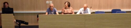 Na mesa de abertura do workshop (da esquerda para direita), José Mario Martínez (Imecc), Cláudia Pfeiffer (Nudecri) e João Frederico da Costa Azevedo Meyer (Imecc): cinco anos de atividades
